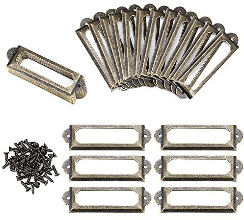 Antique Brass Metal File Cabinet Drawer Tag Labels Holders Shelf Card Holder Pack of 50 Size 60 x 17mm