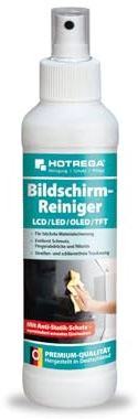 HOTREGA Bildschirmreiniger 250ml | Streifenfreier TFT Reiniger & Spray | Displayreiniger für LCD, LED & OLED Reiniger | Antistatisch gegen Staub | Ohne Alkohol für Tablets, PCs & TV Bildschirme
