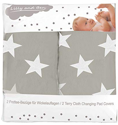 Lilly and Ben® Wickelauflagenbezug 2er Pack I kuscheliger & saugstarker Bezug mit Baumwoll-Oberfläche für Wickelauflage I pflegeleichter Spannbezug aus weichem Frottee