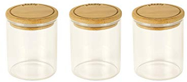 Pebbly PKV-014, verre, transparent/bambou, Set 3 boîtes à épices-180ml