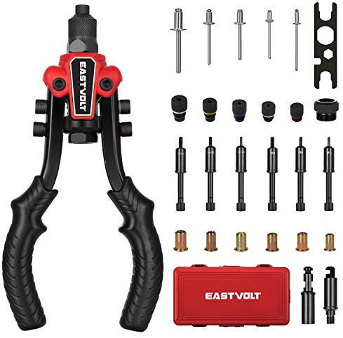 Eastvolt Rivet Nut Tool, 3 in 1 Hand Rivet, Rivet Gun Rivet Nut Tool Reamer 3 in 1 Set, Including 60Pcs Rivet Nuts, 6 Metric & SAE Mandrels and 2 Reaming Mandrels with Carrying Case (BT-501)