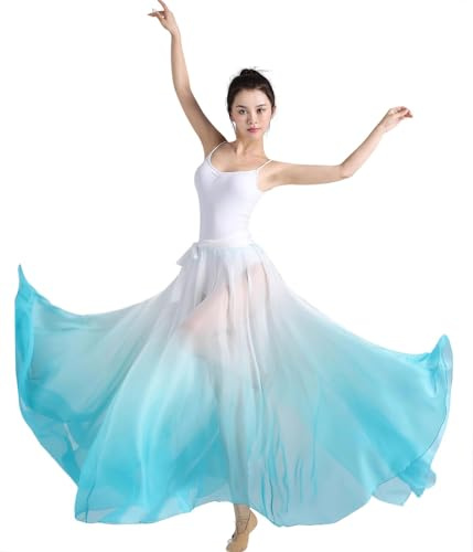 ORIDOOR 720 35 Long Women's Fairy Lyrical Dance Skirt Gradient Color Chiffon Swing Skirt Ballet Modren Dance Costume (A Lake Blue White) …