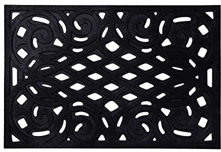 Nicoman Paillasson d'extérieur décoratif, Robuste, Anti-salissures, en Caoutchouc, antidérapant, Taille S, Noir Vif, 60 x 40 cm