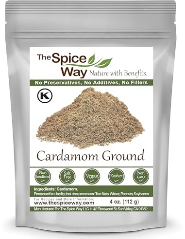 The Spice Way Cardamom Ground - (4 oz) Ground Green Decorticated Cardamom Powder Kosher by OK