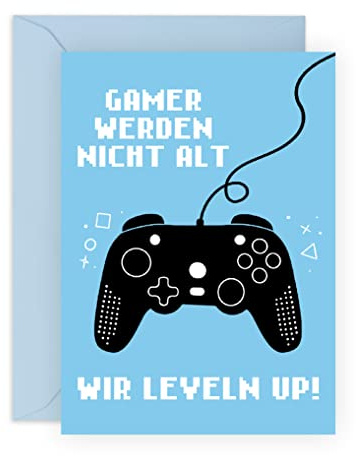 Central 23 Gamer-Grußkarte für Männer – GAMER WERDEN NICHT ALT WIR LEVELN UP - blaue Geburtstagskarte für Ihn – Geburtstagsgeschenk für Bruder oder Freund – mit Aufkleber