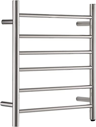 YRUIIA Scaldasalviette Elettrico, Moderno Acciaio Inox 304 Rotondo 6 Barre scaldasalviette scaldasalviette, portasciugamani Elettrico per Montaggio a Parete, Accessori per Il Bagno