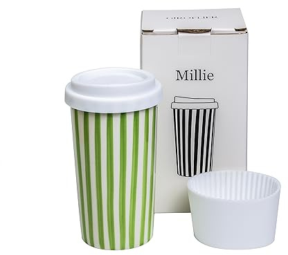GIROFLIER Millie 12oz Ceramic Tumbler - Stylish Travel Coffee Mug with Lid, Microwave & Dishwasher Safe - Ceramic Travel Mug with Lid- Unique Gift Idea for Women & Men Who Love Coffee on the Go