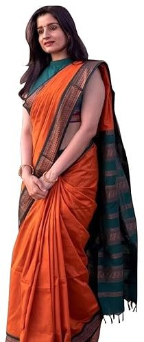 Avantika Fashion Women's Amazing Woven Pure Cotton Silk Art Silk Saree With Blouse Piece, Orange, One Size
