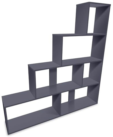 Coemo Treppenregal Scala Anthrazit Bücherregal 4 Etagen, Stufenregal mit 6 Fächern, Raumteiler, Standregal, Aktenregal aus Holz 155x29x163 cm für Wohnzimmer, Schlafzimmer und Küche