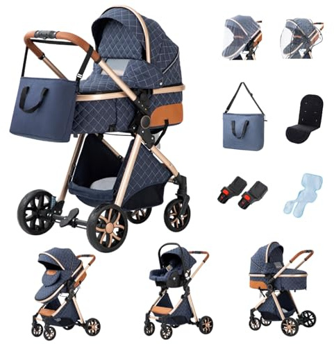 YAZOCO kinderwagen 3 in 1 Buggy Babybett Komplett Set Einem Klick Zusammenklappbarer Kinderwagen, KombiKinderwagen Aluminiumrahmen für Neugeborene
