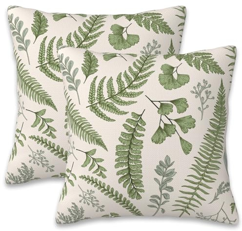 Leaves and Herbs Throw Pillow Cover Case Vintage Floral Botanical Throw Pillows Set of 2 Super Soft Pillow Covers 18x18 Inches Farmhouse Home Decor for Living Room Bedroom Sofa Couch Cushion Cover