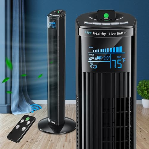 FOHERE Ventilatore a torre per camera da letto, ventilatore di raffreddamento oscillante da 36 pollici con telecomando, timer 12 ore e modalità di riposo, ventilatore portatile senza pale per sala