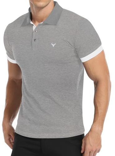 KUYIGO Mens Short Sleeve Polo Shirts Deer Head Embroidery Golf Tennis Cotton T-Shirt S-XXL