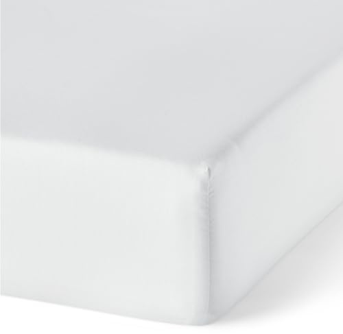Amazon Basics Sábana Bajera Ajustable de Algodón Orgánico para Cama 200, 200 x 200 cm, Blanco