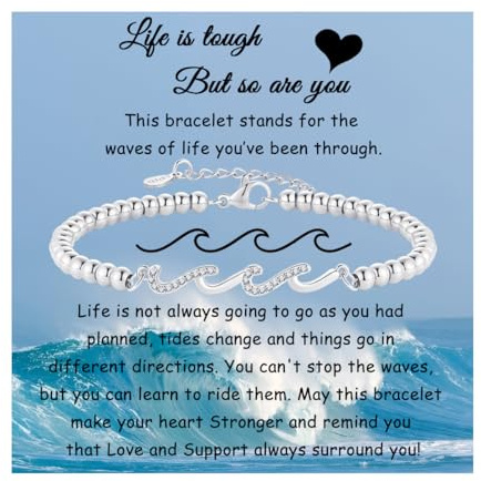 Present till dotter syster Bestie Friends Mom The Waves of Life We're Through Together vågarmband kvinnor födelsedag pensionering inspirerande gåvor till henne, 7, Rostfritt stål, Ingen ädelsten