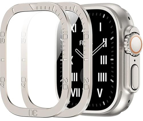 EPANO Härdat glas för Apple Watch Ultra 2 49 mm skärmskydd Anti-skrapa metallram för IWatch Series Ultra 49 mm tillbehör(Black)