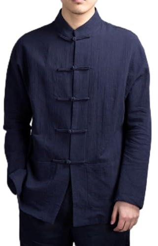 ZAMETTER Stylish Chinese Kung Fu Jacket for Men Comfortable Tang Suit Uniform for All Occasions (L Navy)