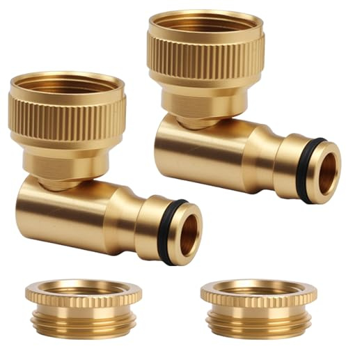 Jortmrd 2 pz Connettore per rubinetto in ottone 1/2 e 3/4, Adattatore per rubinetto girevole a 360°, Raccordo a gomito a 90 gradi per giardino e balcone