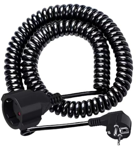 Frogetu 2m Câble de Rallonge Schuko,Câble Spiralé 3 x 1,0 mm²,Petite Rallonge Electrique avec Prise de Sécurité,pour la Maison,Le Bureau