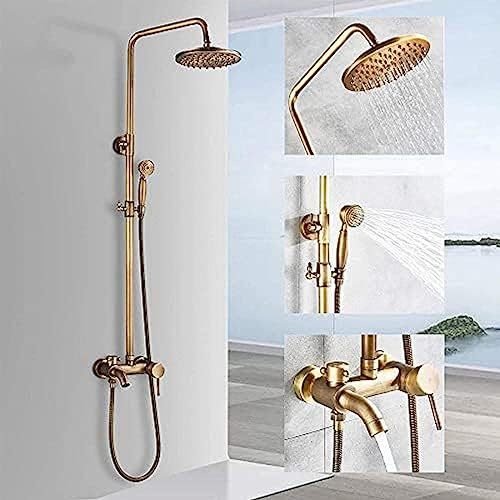 Retro Shower Set Rain Shower System with Hand Shower Bath Spout Antique Brass Shower System Height Adjustable,Shower Faucet Set