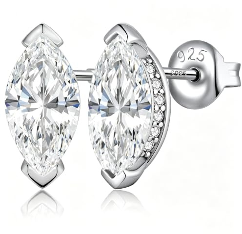 JiaYang Sterling silver marquise diamantörhängen för kvinnor och män, guldpläterade, stora hästögon CZ-örhängen