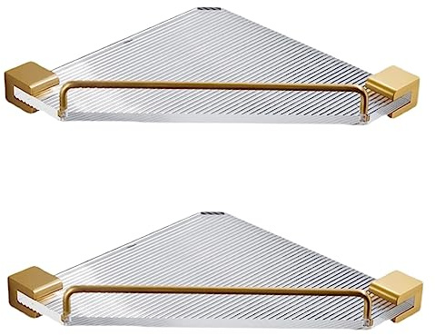 Lot de 2 étagères d'angle de douche murales en aluminium et acrylique adhésif pour salle de bain - Gain de place pour accessoires de baignoire et douche