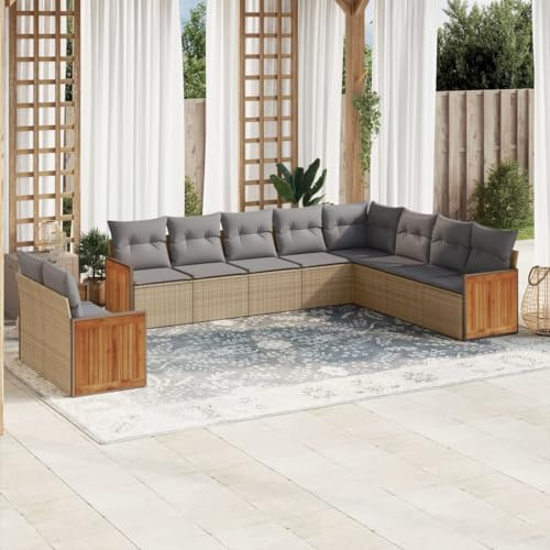 QJBSAVVA Ensemble de 10 meubles de jardin en rotin synthétique beige 55 x 62 x 69 cm résistant aux intempéries Groupe de sièges modulaire d'extérieur pour terrasse, jardin, balcon