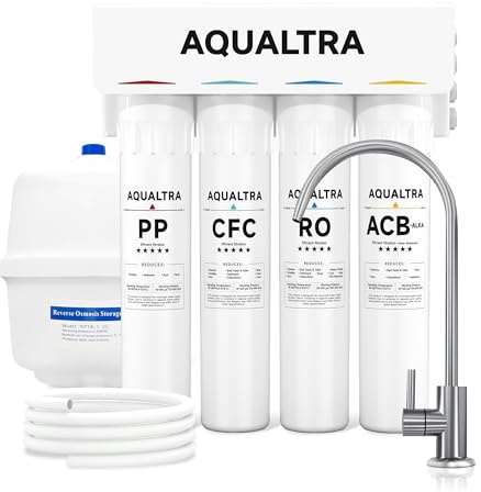 AQUALTRA USF-4RF-100, SGS Certified, Alkaline Reverse Osmosis System 100 GPD 3: 1 Pure to Drain Under Sink Water Filter System with Dedicated Faucet