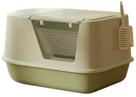 djurtoalett Kattsandlåda med jumbohuva, halvsluten kattlåda, stor kattsandlåda for små till stora katter Standard kattlådor(Green)