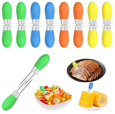 16 stycken majskolv spett rostfritt stål majskolv hållare mat spett majskolvhållare metall majs piekser majs plektrum majshållare Bbq Bq majspett rostfritt stål majskolv pikser (färgglad)