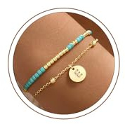 Turandoss Bracciale da donna placcato oro 14 carati, con ciondolo a forma di lettera, bracciale con perle, regalo per donne, fidanzate, ragazze