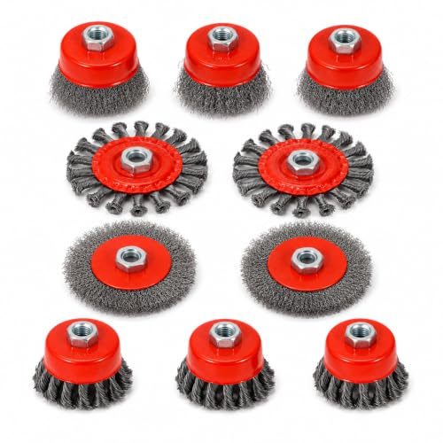 Brosse Métallique pour Meuleuse d'Angle et Perceuse, 10 Pièces Acier M14 75/100 mm, Nettoyage Dérouillage Polissage Décapage, pour Métal Bois Atelier Garage Rénovation