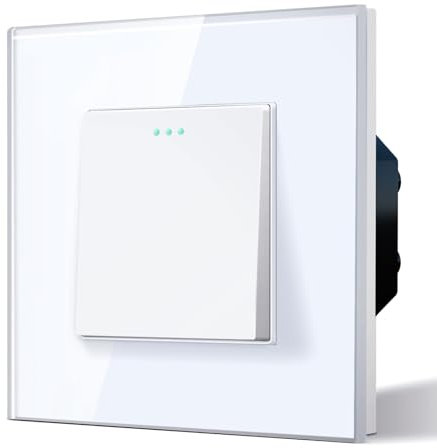 BSEED Electrical Wall Light Switch,Rocker Button wih LED Backlight,10A Toggle On/Off,Glass faceplate, Horizontal & Vertical Mounting,1 Gang 2 Way,86mm White