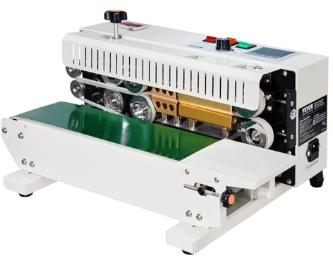 VEVOR Continuous Bag Band Sealing Machine FR900K Band Sealer Machine with Digital Temperature Control Horizontal Bag Sealer for 0.02-0.08 mm Plastic Bags Continuous Band Sealer w/Printing Function