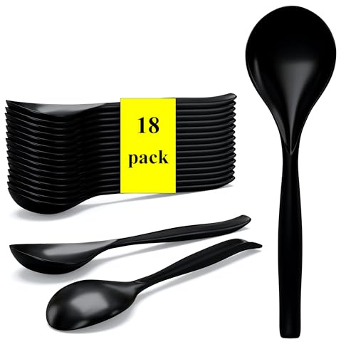 Large Plastic Serving Utensils, 10 inches, Big Heavy Weight Reusable Utensils for Party Buffet Catering, Large Serving Spoons (18, 10 inches black)