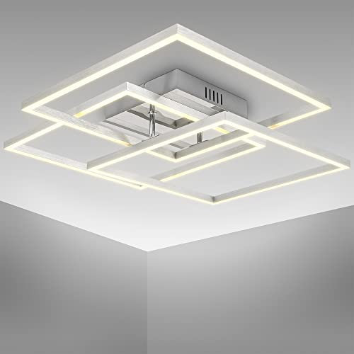 B.K.Licht Plafoniera LED Soffitto Moderna, orientabile, da 40W, luce calda 3000K, Lampadario soggiorno, bagno, camera da letto, cucina, cromato-alluminio spazzolato