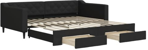 vidaXL Tagesbett Ausziehbar mit Schubladen Schwarz 100x200 cm Stoff