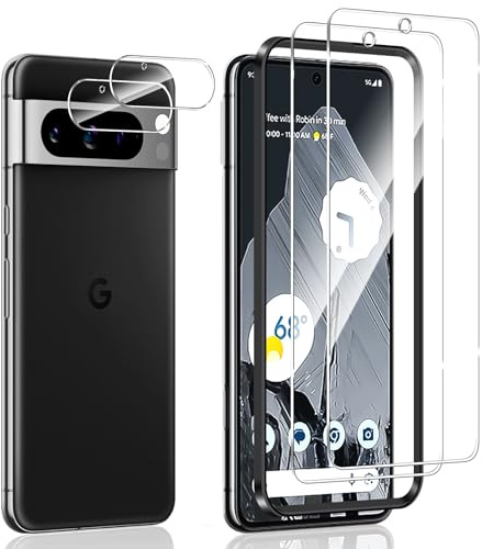 Xunzii Verre Trempé pour Google Pixel 8 Pro et Caméra Arrière Protecteur [2+2 Pièces], Protector Caméra pour Tout Coque, 9H Dureté HD sans Bulles Anti-Rayure Protection Décran Vitre Trempé