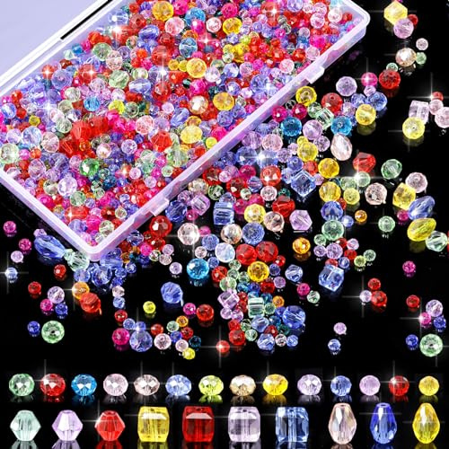 1100 Perline di Cristallo, 4/6/8 mm, Cristallo Sfaccettato, Vetro, Fai Da Te con Scatola Portaoggetti per Gioielli e Home Decor