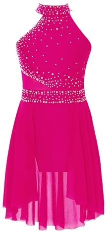Alvivi Maillot Patinaje Artistico Niña con Falda Malla Ballet Vestido Danza Latina B Rosa Caliente 11-12 años
