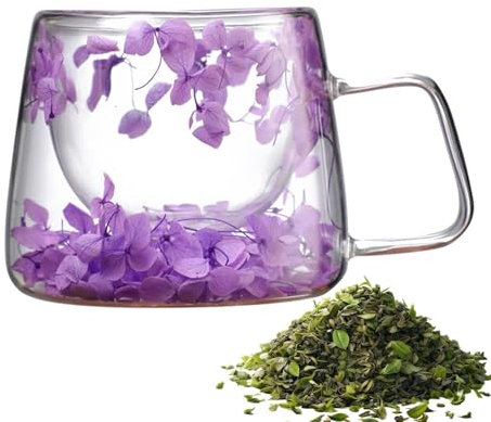 Generico Tazza in Vetro a Doppia Parete con Fusione Floreale e Fiori Secchi, 200ml - Tazze da Caffè Creative