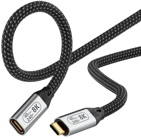 KMMXXCPM USB4-kabel 2,0 m (2 fot) kompatibel med Thunderbolt 4 förlängningskabel USB 4-kabel dataöverföring 40 gbps, USB c hona till USB c hane Ultra HD 8K @60Hz och 4K @120Hz video för