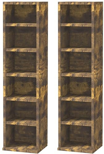 HOMCOM Scaffale Porta CD 2 Pezzi a 6 Ripiani, Scaffale Libreria in Legno per 204 CD ad Altezza Regolabile, 21x22.5x88.5 cm, Marrone Rustico