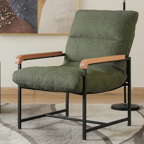 Mingone Sessel Loungesessel Stuhl Cocktailsessel (Grün) | Armlehnen aus Massivholz Polstersessel mit Metallrahmen Moderner Loungesessel für Wohnzimmer Schlafzimmer bis 120kg