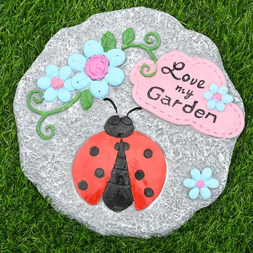 SBJKLYRN Pietra calpestabile da Giardino， Pietre Decorative for Esterni Vivaci, Pietre Decorative for aiuole, gradini e vialetti in Resina Ecologica(Ladybug,1PC)