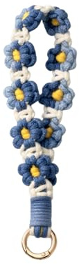 Rainway Schlüsselanhänger Makramee Blume, Schlüsselanhänger Band Makramee, Handmade Braided Keychain, chlüsselband Kurz Gänseblümchen, Blau Blume Weberei Keychain, Taschenschmuck für Frauen