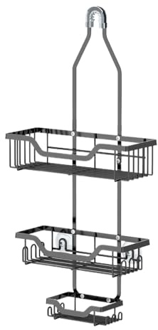 Organisateur de douche de salle de bain - Rack de rangement à support mural avec aspiration | Étagères de douche en acier noir pour shampooing, savon, serviettes | Rangement de salle de bain de sauveg