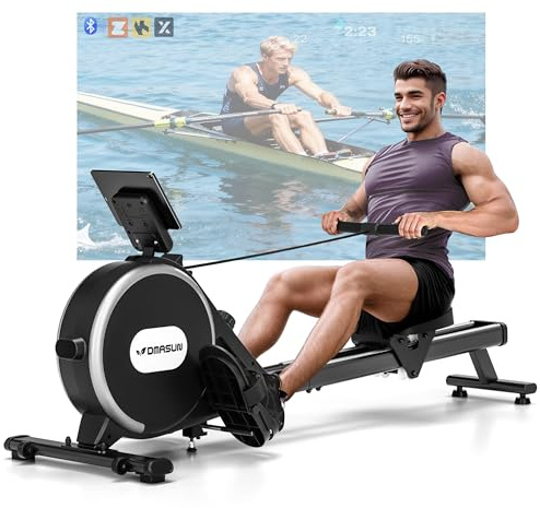 Rowing Machine, DMASUN Upgrade Magnetic Rowing Machines for Home Gym with 16/32 Levels Quiet Resistance - 350LB Capacity Rower Machine with App Compatible & Comfortable Seat, Double Slide Rail