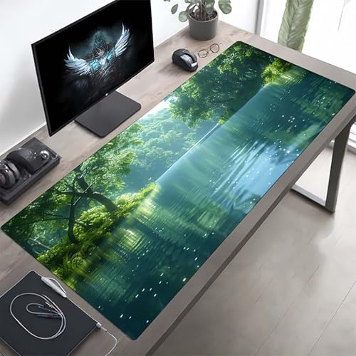 Gaming Mauspad 1200x600x3mm Gaming Mousepad XXL Baum Grün Mauspad Schreibtischauflage, Genähte Kanten Mausmat, rutschfeste Gummibasis, Schreibtisch Schutz für Home Büro, Geschenke PjY10328 6-J