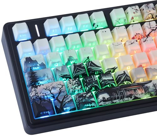 JakeTsai PBT Keycaps 130 Keys Double Shot Bright Moon Night Keycaps, Shine Through Side Printed Keycap, Cherry Profile Dye Sublimation Custom Keycap for Cherry MX Switch Mechanical Keyboards